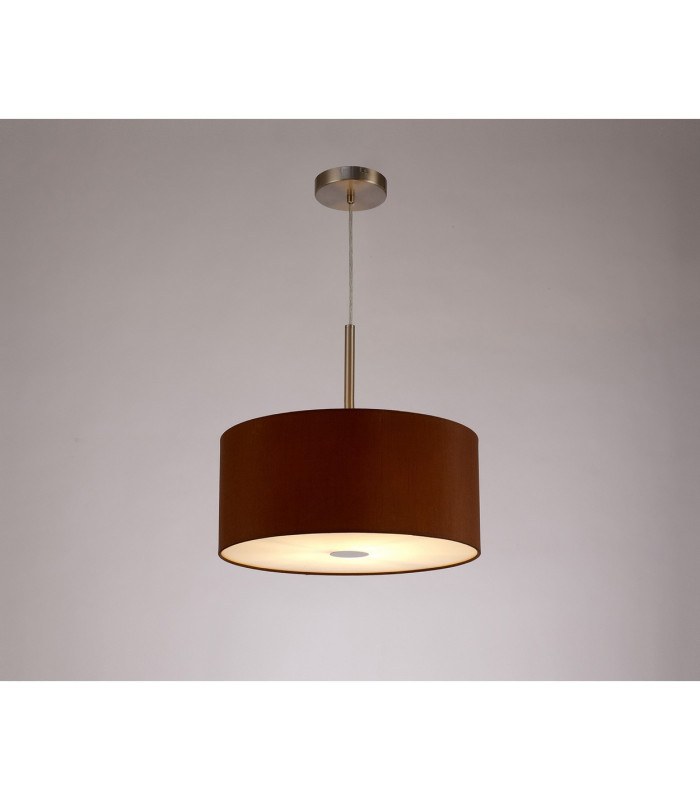 Baymont Satin Nickel E27 Single Pendant With 40cm x 18cm Dual Faux Silk Shade Raw Cocoa/Grecian Bronze-2