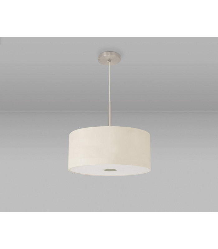 Baymont Satin Nickel E27 Single Pendant With 40cm x 18cm Faux Silk Shade Ivory Pearl/White Laminate-14