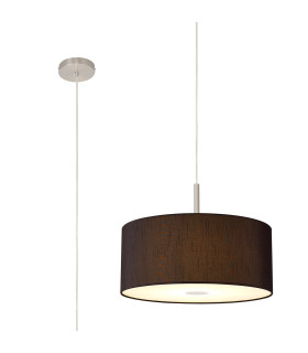 Baymont Satin Nickel E27 Single Pendant With 40cm x 18cm Faux Silk Shade Black/White Laminate-1