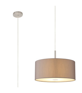 Baymont Satin Nickel E27 Single Pendant With 40cm x 18cm Faux Silk Shade Grey/White Laminate-1