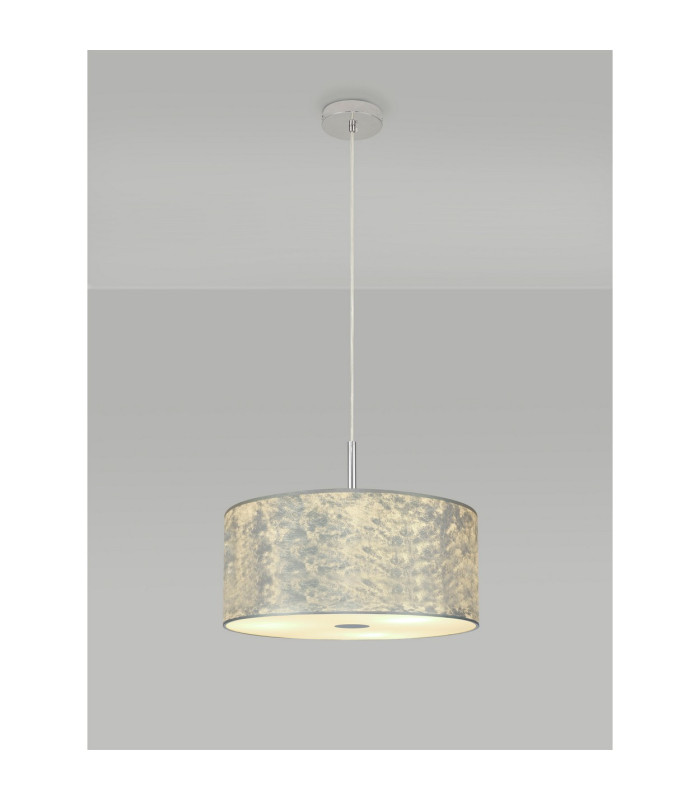Baymont Polished Chrome E27 Single Pendant With 40cm x 18cm Silver Leaf Shade With Frosted/PC Acrylic Diffuser-2