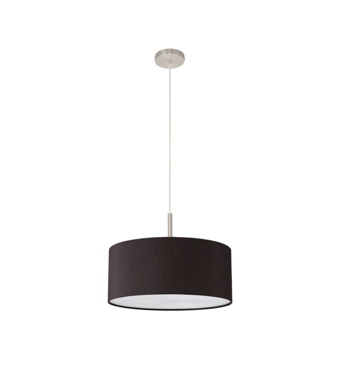 Baymont Satin Nickel E27 Single Pendant With 40cm x 18cm Faux Silk Shade Black/White Laminate-5