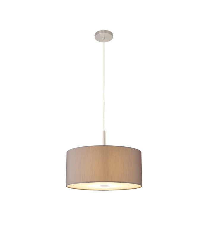 Baymont Satin Nickel E27 Single Pendant With 40cm x 18cm Faux Silk Shade Grey/White Laminate-4