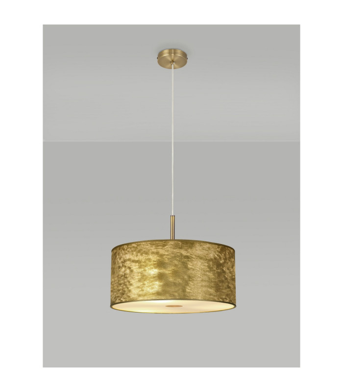 Baymont Antique Brass E27 Single Pendant With 40cm x 18cm Gold Leaf Shade With Frosted/AB Acrylic Diffuser-2