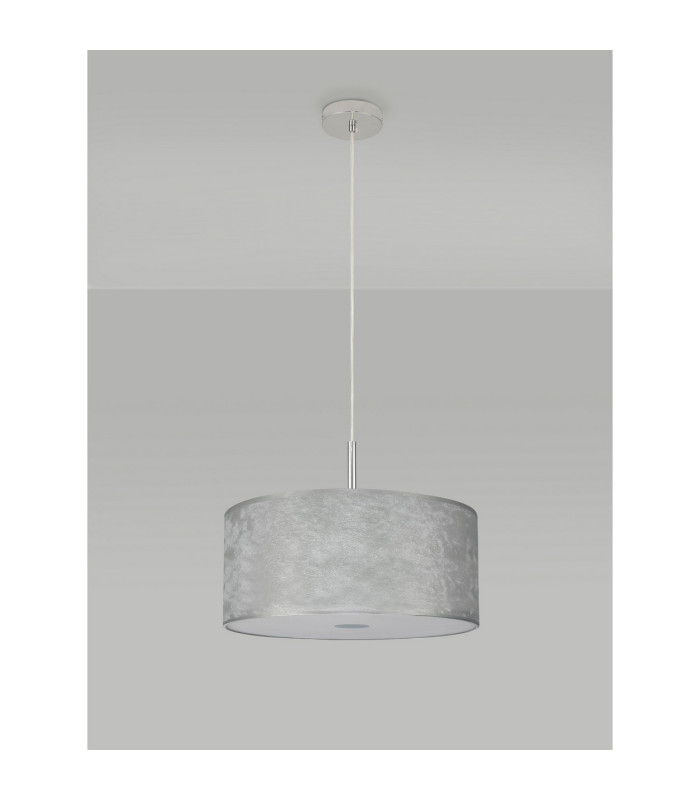 Baymont Polished Chrome E27 Single Pendant With 40cm x 18cm Silver Leaf Shade With Frosted/PC Acrylic Diffuser-14