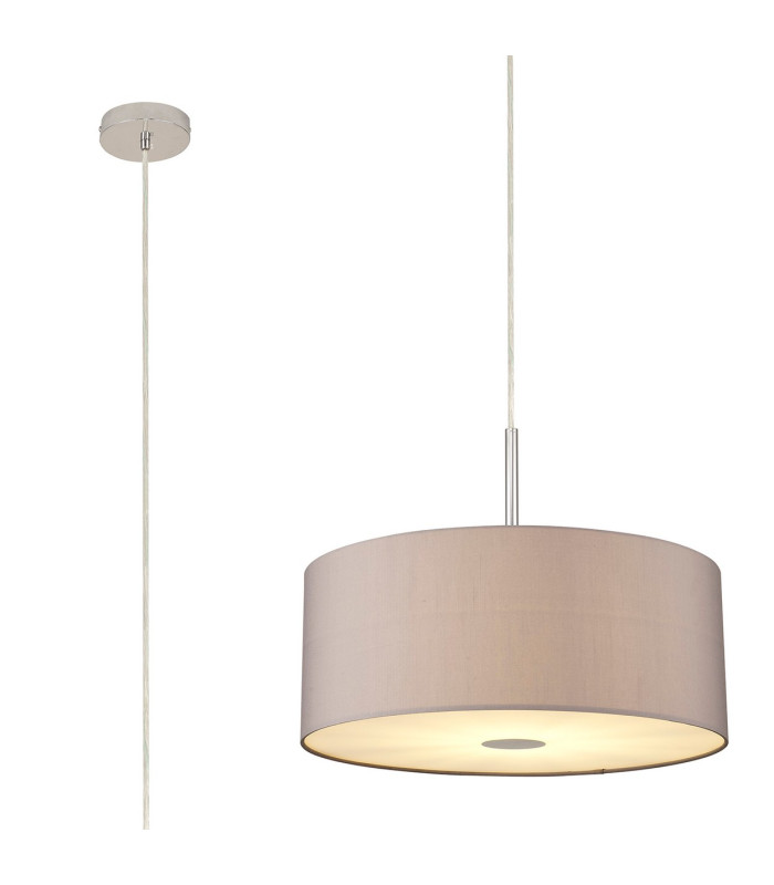 Baymont Polished Chrome E27 Single Pendant With 50cm x 20cm Faux Silk Shade Grey/White Laminate-1