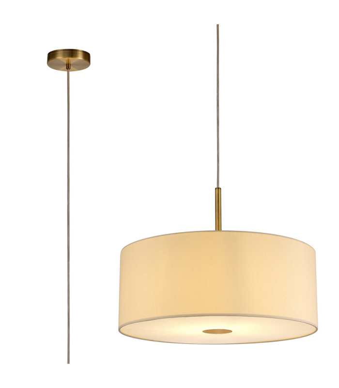 Baymont Antique Brass E27 Single Pendant With 50cm x 20cm Faux Silk Shade Ivory Pearl/White Laminate-1