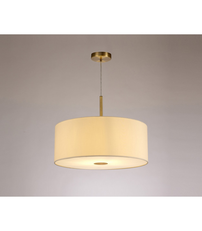 Baymont Antique Brass E27 Single Pendant With 50cm x 20cm Faux Silk Shade Ivory Pearl/White Laminate-2