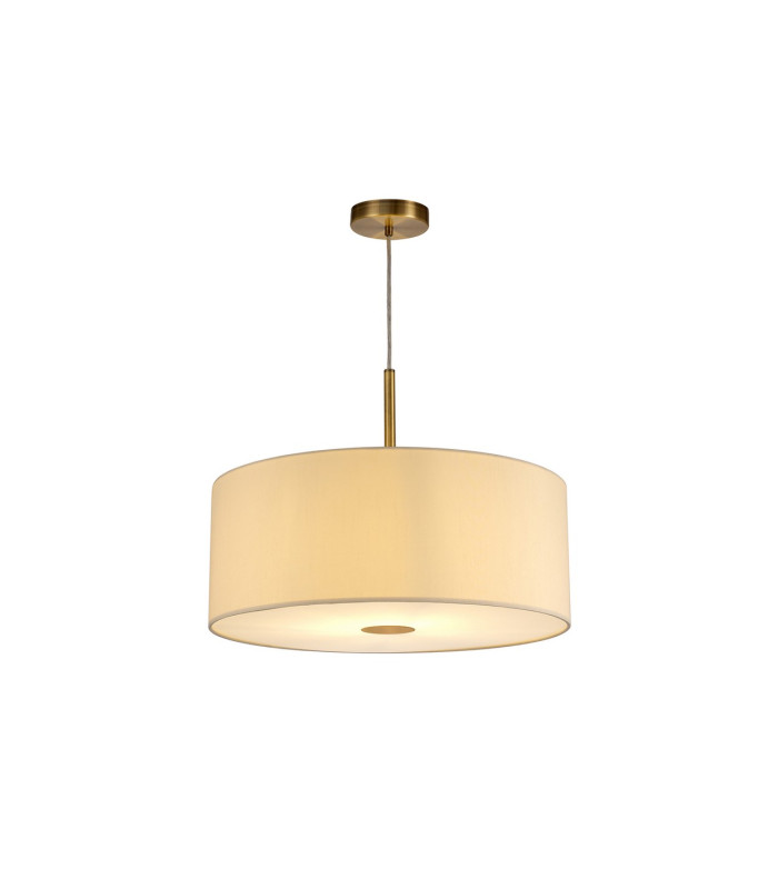 Baymont Antique Brass E27 Single Pendant With 50cm x 20cm Faux Silk Shade Ivory Pearl/White Laminate-4