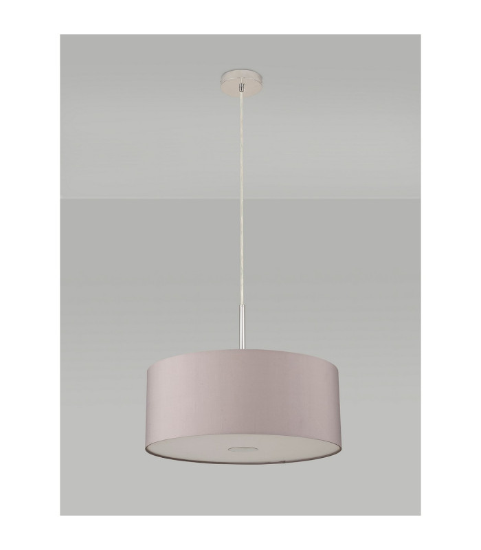 Baymont Polished Chrome E27 Single Pendant With 50cm x 20cm Faux Silk Shade Grey/White Laminate-14