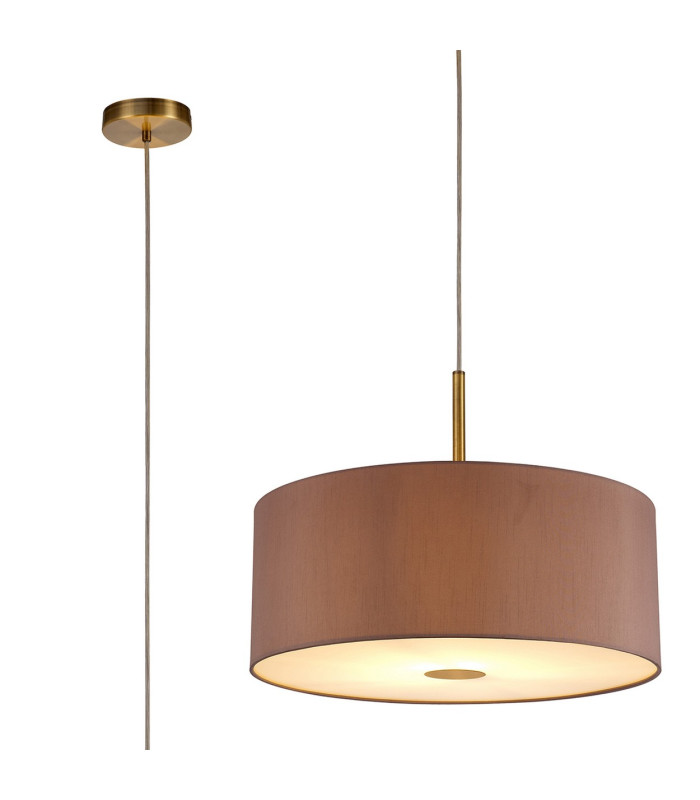 Baymont Antique Brass E27 Single Pendant With 50cm x 20cm Dual Faux Silk Shade Taupe/Halo Gold-1