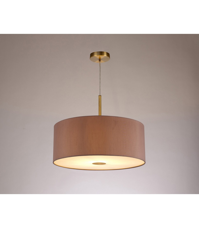 Baymont Antique Brass E27 Single Pendant With 50cm x 20cm Dual Faux Silk Shade Taupe/Halo Gold-2