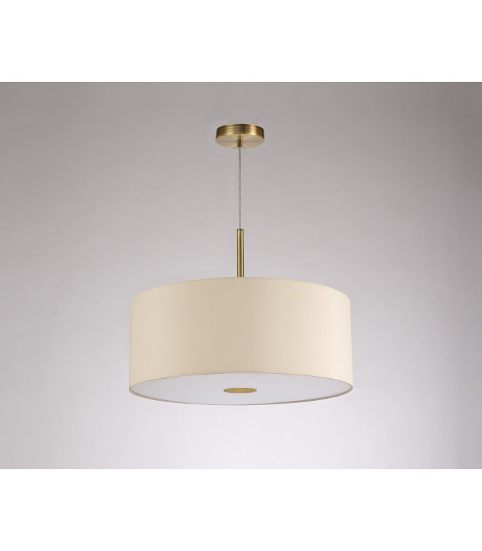 Baymont Antique Brass E27 Single Pendant With 50cm x 20cm Faux Silk Shade Ivory Pearl/White Laminate-14