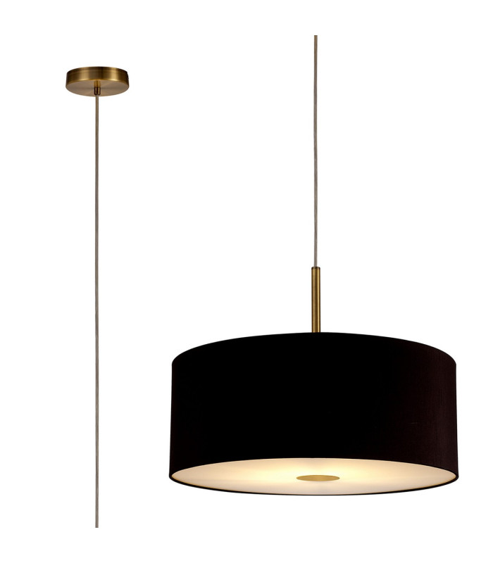 Baymont Antique Brass E27 Single Pendant With 50cm x 20cm Dual Faux Silk Shade Black/Green Olive-1