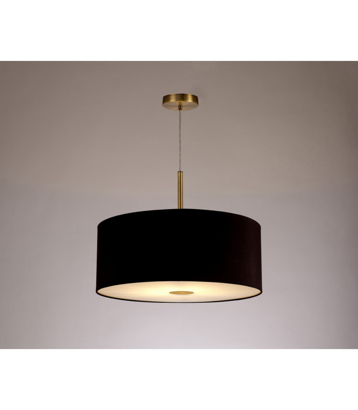 Baymont Antique Brass E27 Single Pendant With 50cm x 20cm Dual Faux Silk Shade Black/Green Olive-2