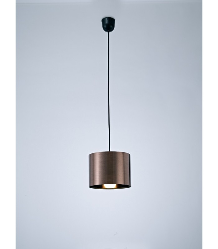Black Ceiling Pendant 1 Light E27 with 200 x 150mm Metallic Bronze Cylinder Shade, c, w Ceiling Bracket - 2