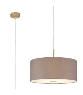Baymont Antique Brass E27 Single Pendant With 50cm x 20cm Faux Silk Shade Grey/White Laminate-1
