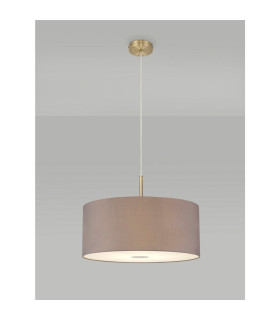 Baymont Antique Brass E27 Single Pendant With 50cm x 20cm Faux Silk Shade Grey/White Laminate-2