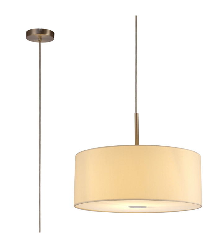 Baymont Satin Nickel E27 Single Pendant With 50cm Faux Silk Shade Ivory Pearl/White Laminate-1
