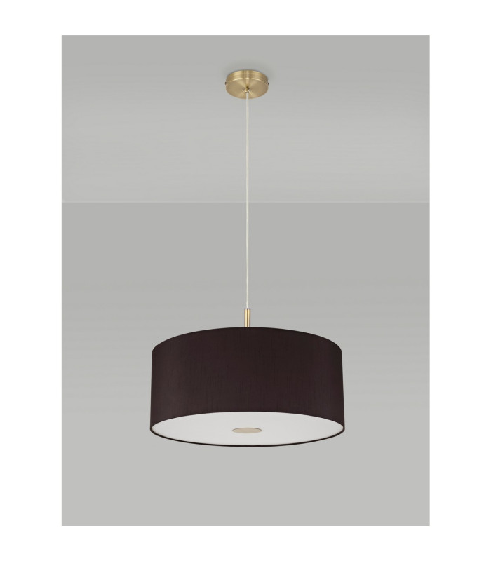 Baymont Antique Brass E27 Single Pendant With 50cm x 20cm Faux Silk Shade Black/White Laminate-14
