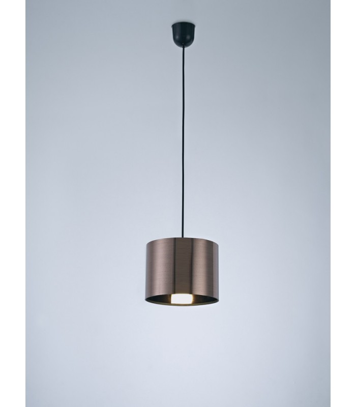 Black Ceiling Pendant 1 Light E27 with 200 x 150mm Metallic Gun Metal Cylinder Shade, c, w Ceiling Bracket - 2