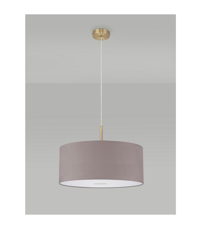 Baymont Antique Brass E27 Single Pendant With 50cm x 20cm Faux Silk Shade Grey/White Laminate-14