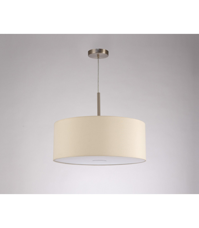 Baymont Satin Nickel E27 Single Pendant With 50cm Faux Silk Shade Ivory Pearl/White Laminate-14