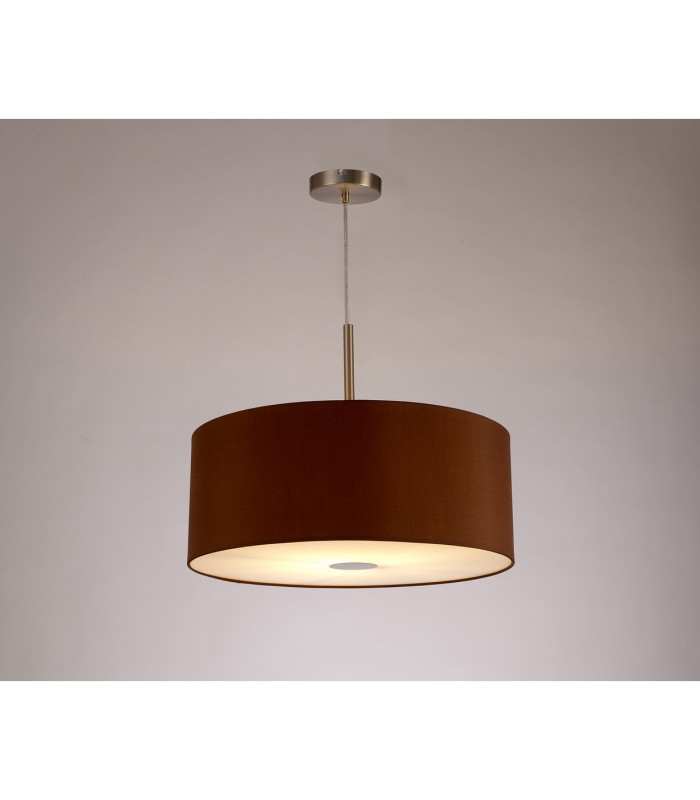 Baymont Satin Nickel E27 Single Pendant With 50cm Dual Faux Silk Shade Raw Cocoa/Grecian Bronze-2