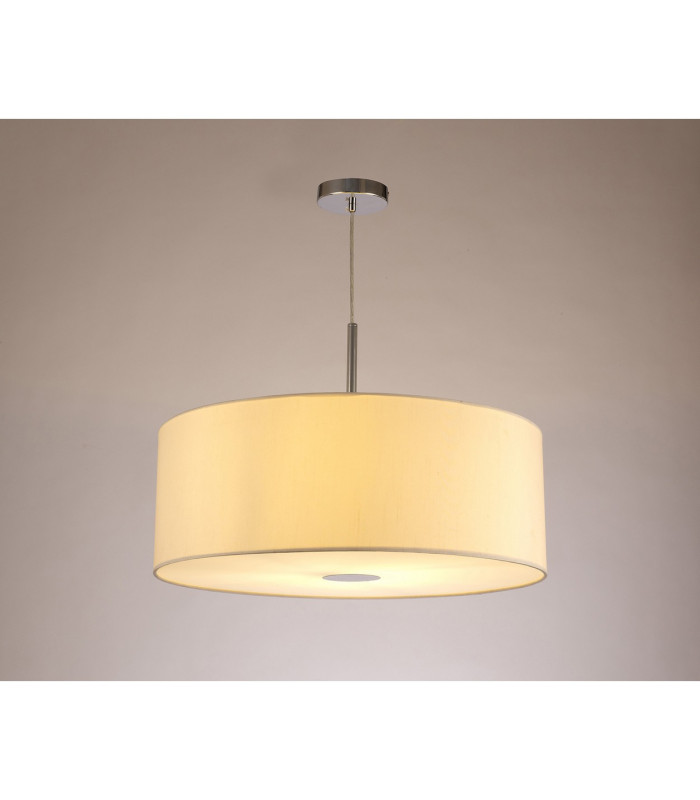 Baymont Polished Chrome E27 Single Pendant With 60cm x 22cm Faux Silk Shade Ivory Pearl/White Laminate-2