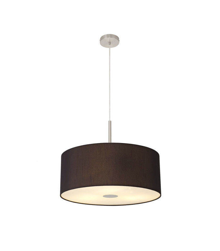Baymont Satin Nickel E27 Single Pendant With 50cm Faux Silk Shade Black/White Laminate-4