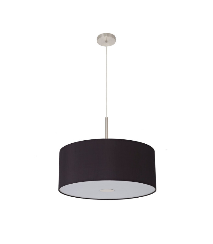 Baymont Satin Nickel E27 Single Pendant With 50cm Faux Silk Shade Black/White Laminate-5
