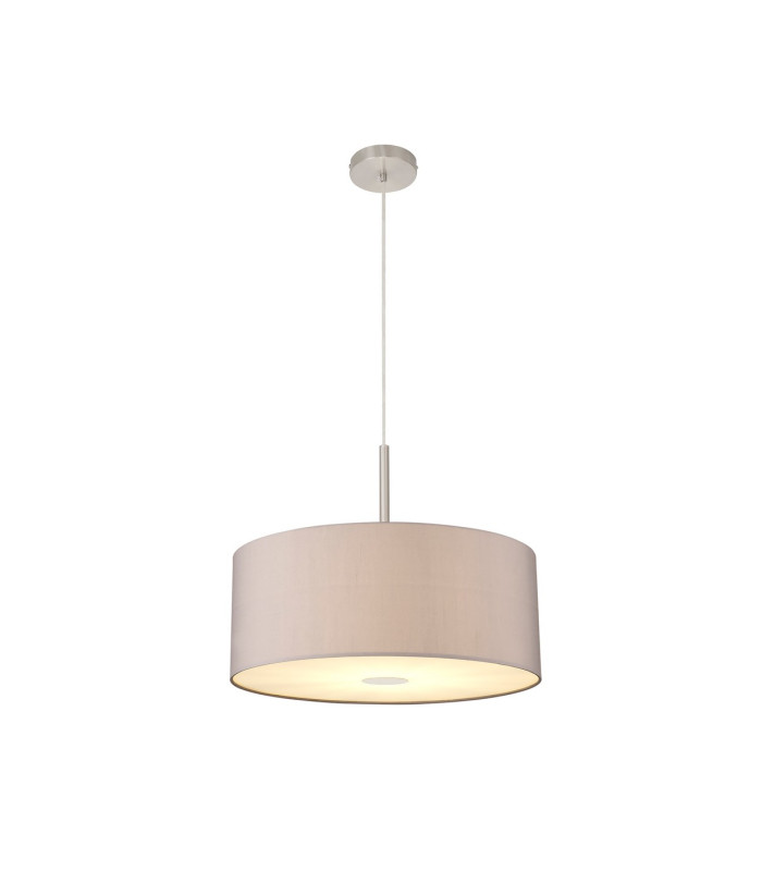 Baymont Satin Nickel E27 Single Pendant With 50cm Faux Silk Shade Grey/White Laminate-4
