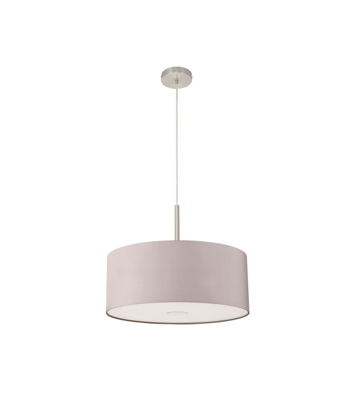Baymont Satin Nickel E27 Single Pendant With 50cm Faux Silk Shade Grey/White Laminate-5