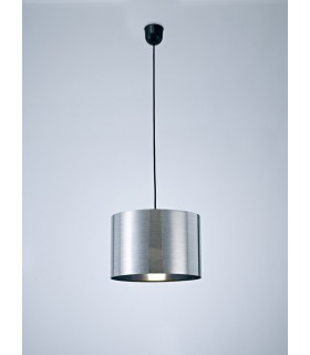Black Ceiling Pendant 1 Light E27 with 300 x 200mm Metallic Chrome Cylinder Shade, c, w Ceiling Bracket - 2