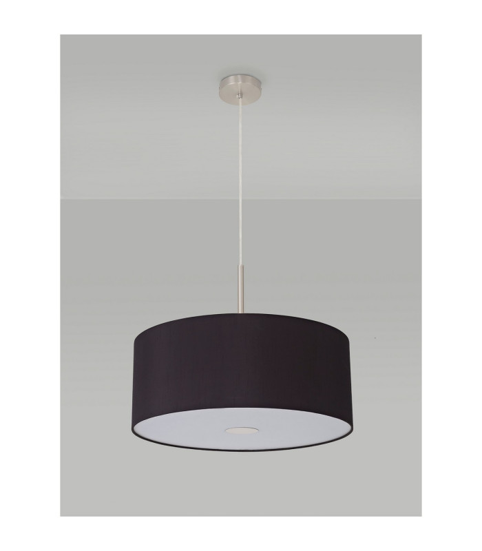 Baymont Satin Nickel E27 Single Pendant With 50cm Faux Silk Shade Black/White Laminate-14