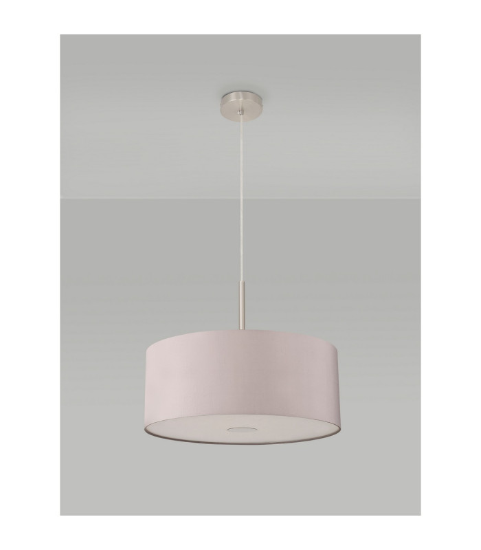 Baymont Satin Nickel E27 Single Pendant With 50cm Faux Silk Shade Grey/White Laminate-14