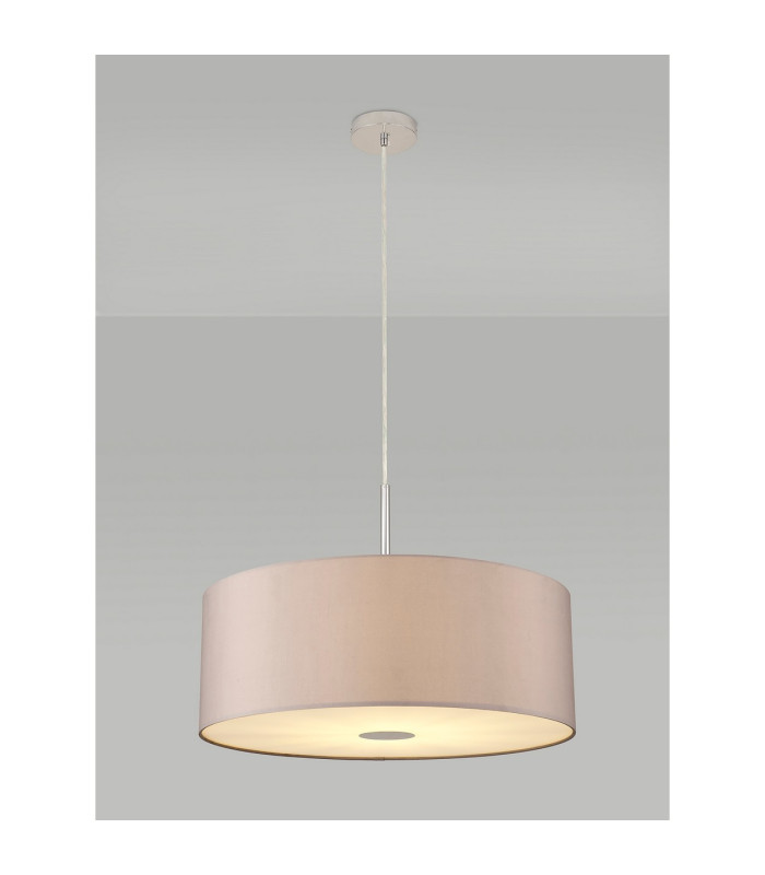 Baymont Polished Chrome E27 Single Pendant With 60cm x 22cm Faux Silk Shade Grey/White Laminate-2