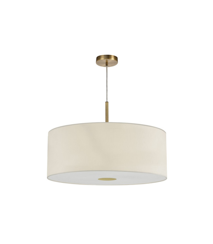 Baymont Antique Brass E27 Single Pendant With 60cm x 22cm Faux Silk Shade Ivory Pearl/White Laminate-5
