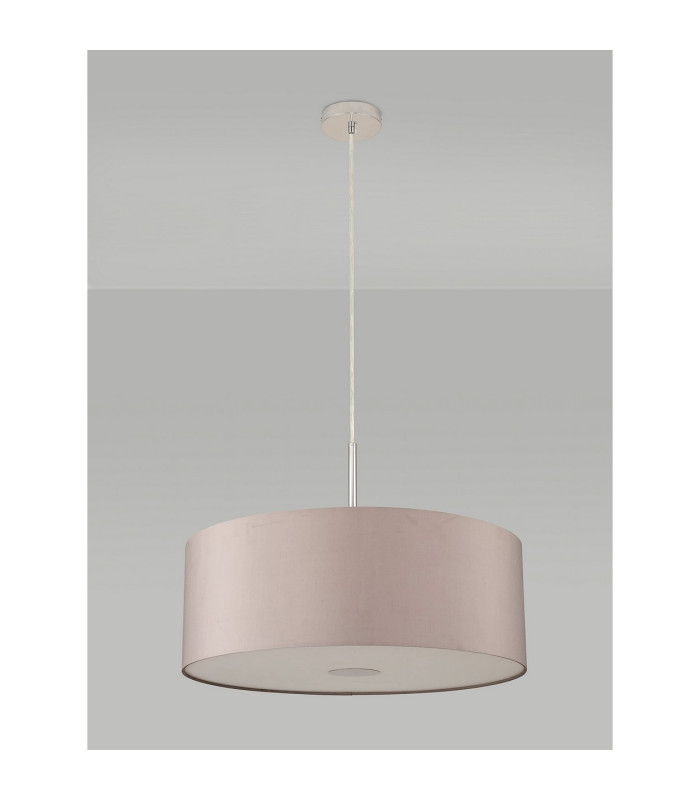 Baymont Polished Chrome E27 Single Pendant With 60cm x 22cm Faux Silk Shade Grey/White Laminate-14