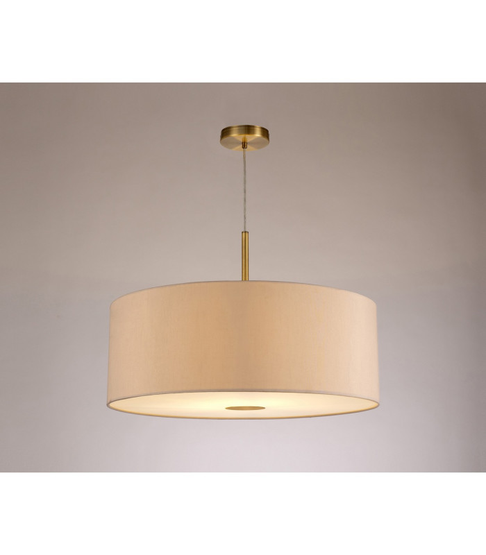 Baymont Antique Brass E27 Single Pendant With 60cm x 22cm Dual Faux Silk Shade Nude Beige/Moonlight-2