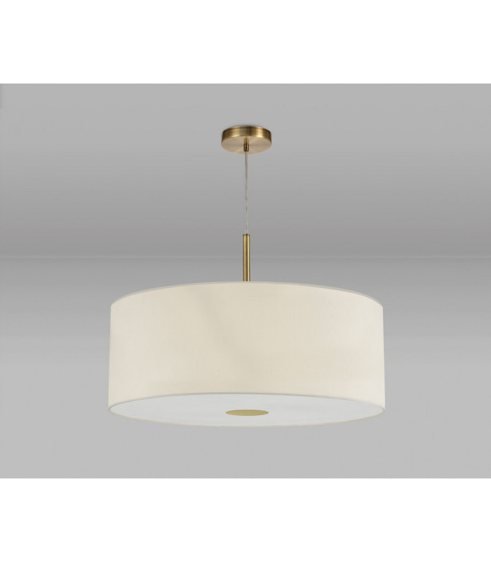 Baymont Antique Brass E27 Single Pendant With 60cm x 22cm Faux Silk Shade Ivory Pearl/White Laminate-14
