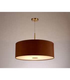 Baymont Antique Brass E27 Single Pendant With 60cm x 22cm Dual Faux Silk Shade Raw Cocoa/Grecian Bronze-2
