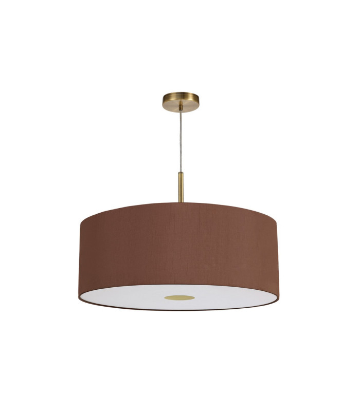 Baymont Antique Brass E27 Single Pendant With 60cm x 22cm Dual Faux Silk Shade Raw Cocoa/Grecian Bronze-5