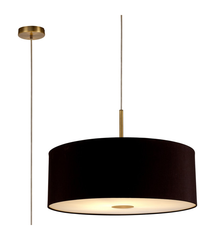 Baymont Antique Brass E27 Single Pendant With 60cm x 22cm Dual Faux Silk Shade Black/Green Olive-1