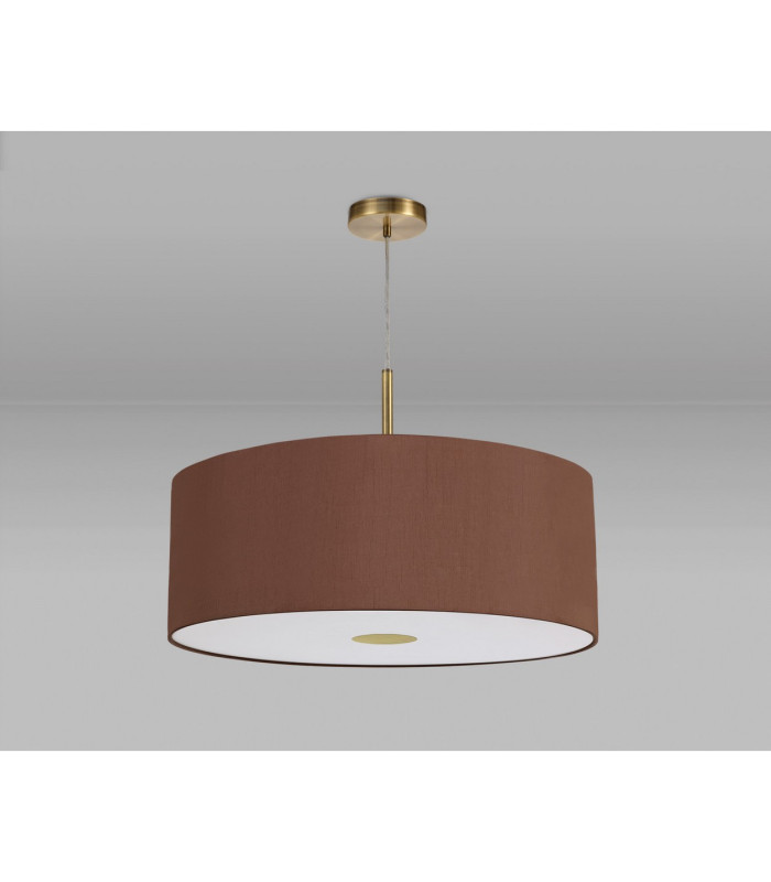 Baymont Antique Brass E27 Single Pendant With 60cm x 22cm Dual Faux Silk Shade Raw Cocoa/Grecian Bronze-14