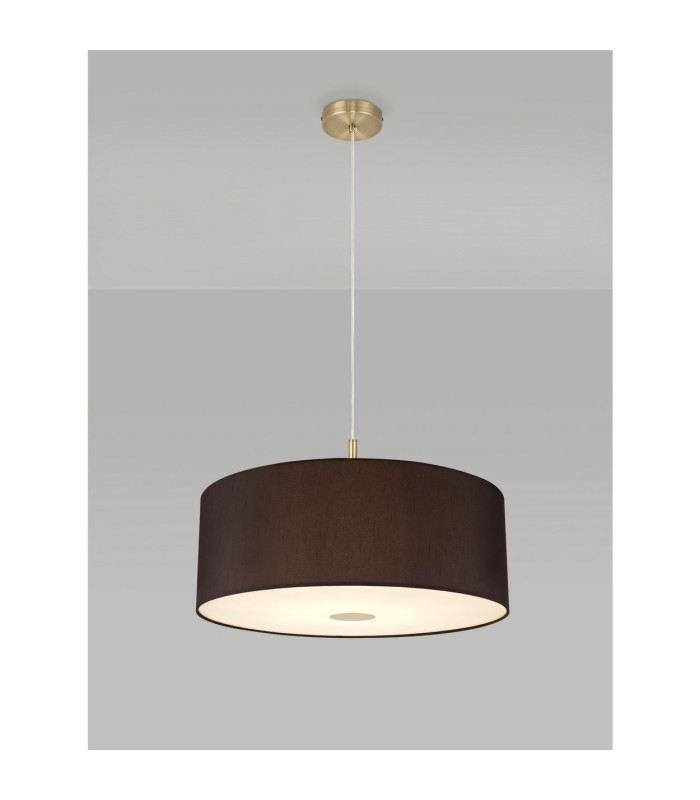 Baymont Antique Brass E27 Single Pendant With 60cm x 22cm Faux Silk Shade Black/White Laminate-2