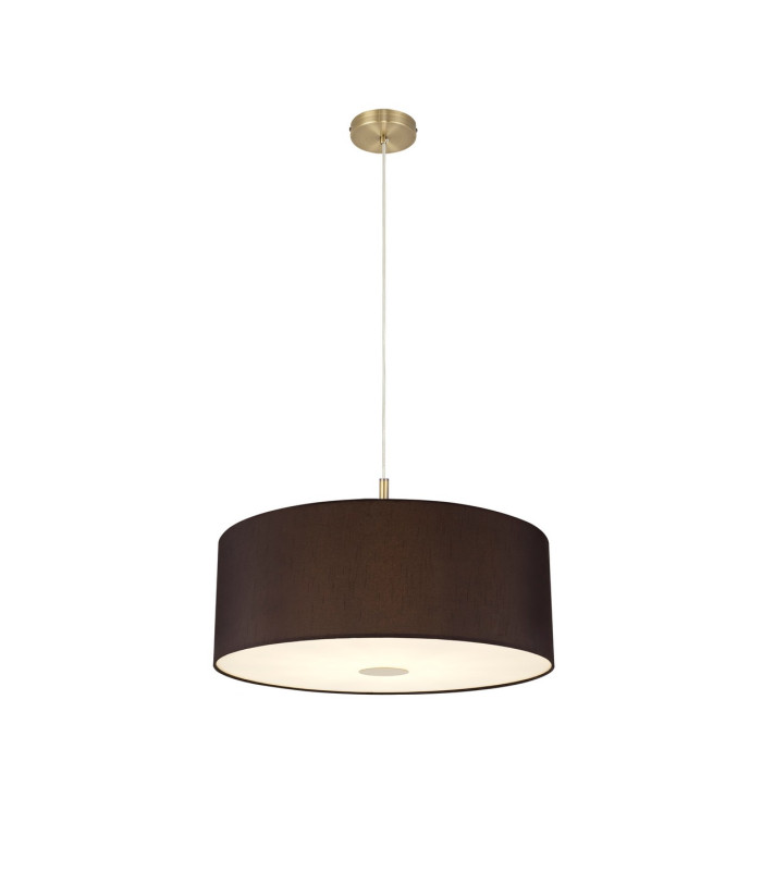 Baymont Antique Brass E27 Single Pendant With 60cm x 22cm Faux Silk Shade Black/White Laminate-4