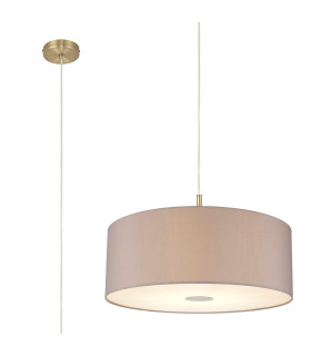 Baymont Antique Brass E27 Single Pendant With 60cm x 22cm Faux Silk Shade Grey/White Laminate-1