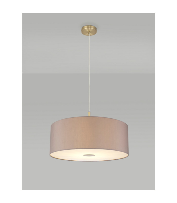 Baymont Antique Brass E27 Single Pendant With 60cm x 22cm Faux Silk Shade Grey/White Laminate-2