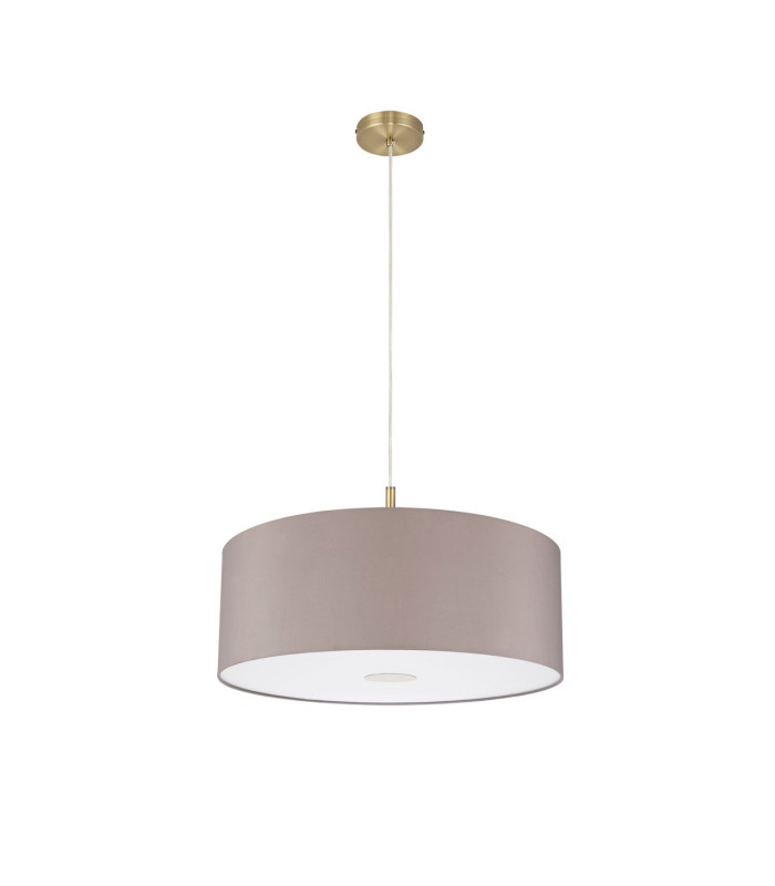 Baymont Antique Brass E27 Single Pendant With 60cm x 22cm Faux Silk Shade Grey/White Laminate-5